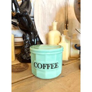 Vintage Style Jadeite Glass Coffee Canister Paneled Green Glass Jar with Lid Kit